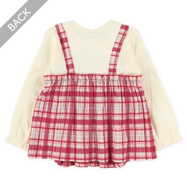 サッカー格子柄レイヤード風長袖Tシャツ