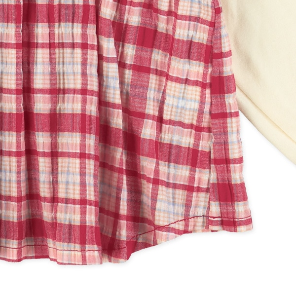 サッカー格子柄レイヤード風長袖Tシャツ