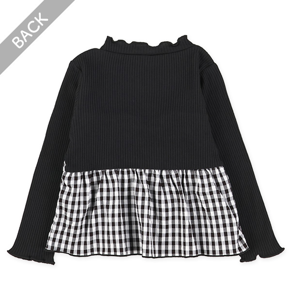 チェックリボンビスチェレイヤード風長袖Tシャツ