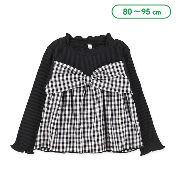 チェックリボンビスチェレイヤード風長袖Tシャツ