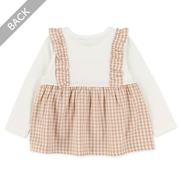 チェックエプロンレイヤード風長袖Tシャツ