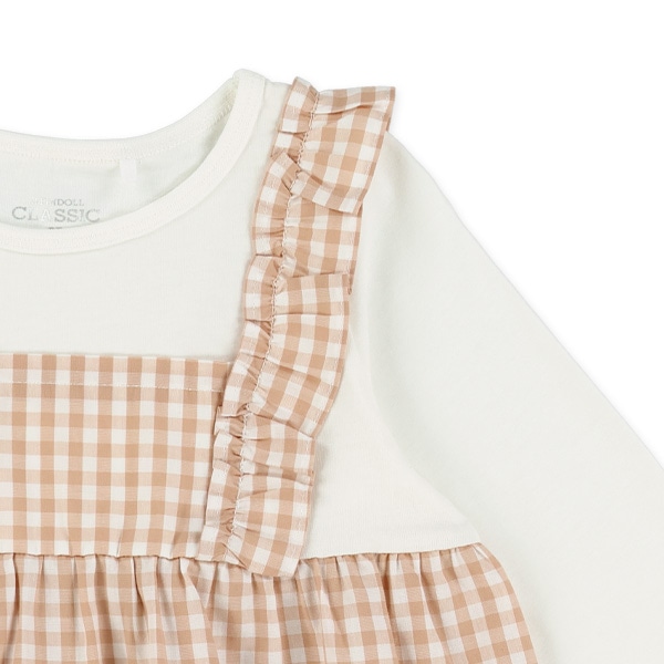 チェックエプロンレイヤード風長袖Tシャツ