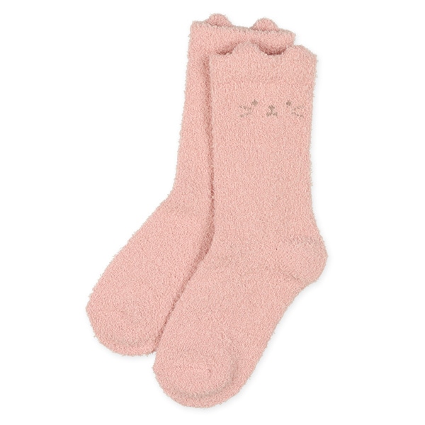 2足組キッズもこもこクルーソックス（耳付きねこ）