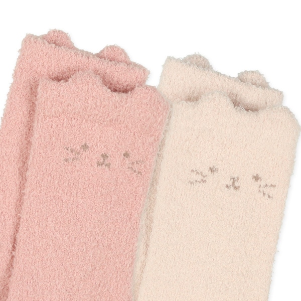 2足組キッズもこもこクルーソックス（耳付きねこ）