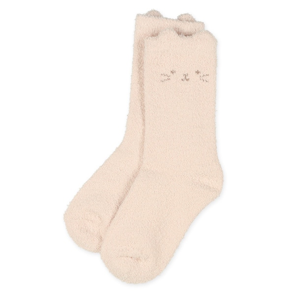 2足組キッズもこもこクルーソックス（耳付きねこ）