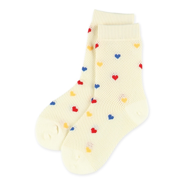 3足組キッズクルーソックス（ビッグメッシュ・ハート）