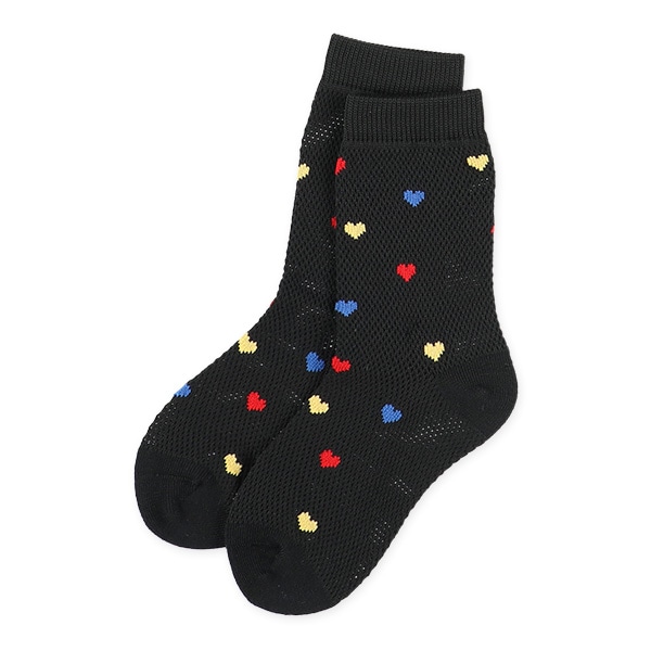 3足組キッズクルーソックス（ビッグメッシュ・ハート）