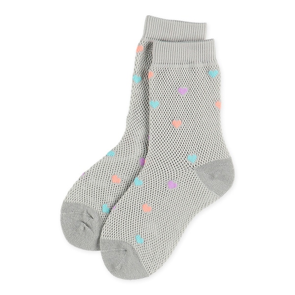 3足組キッズクルーソックス（ビッグメッシュ・ハート）