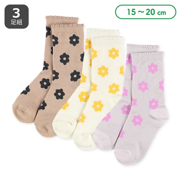 3足組キッズクルーソックス（花柄）