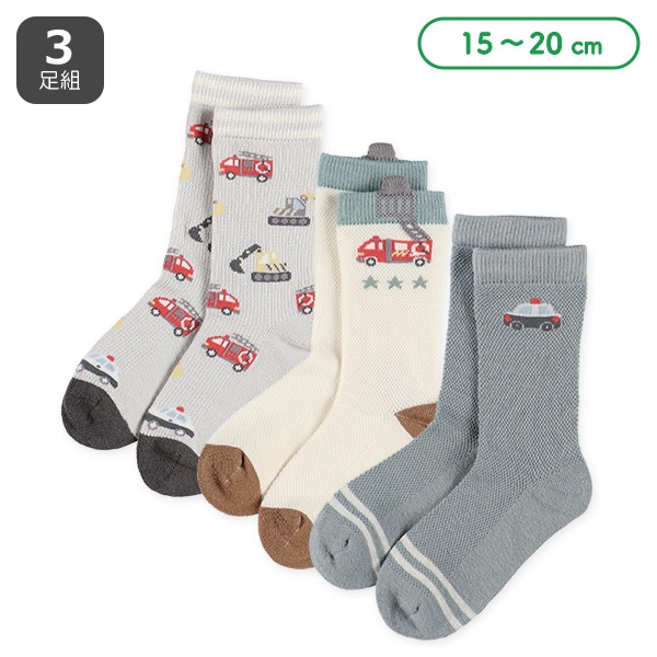 3足組キッズクルーソックス（はたらくくるま）