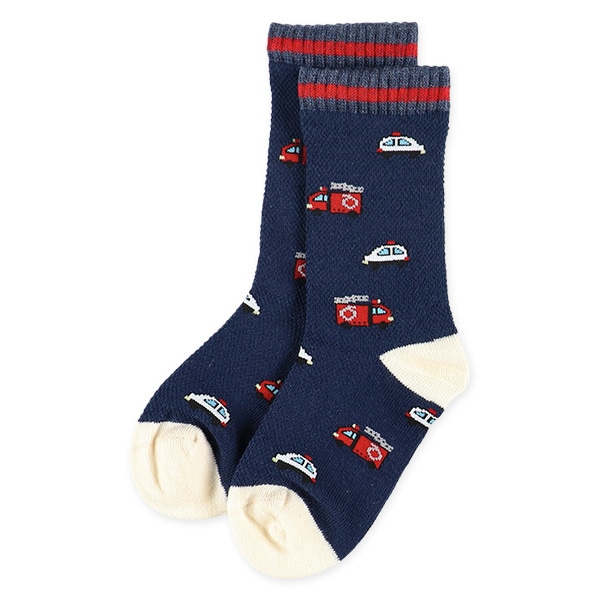 3足組キッズクルーソックス（のりもの・ボーダー）