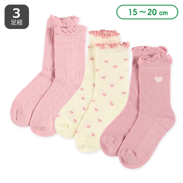 3足組キッズクルーソックス（ハート・メロー）
