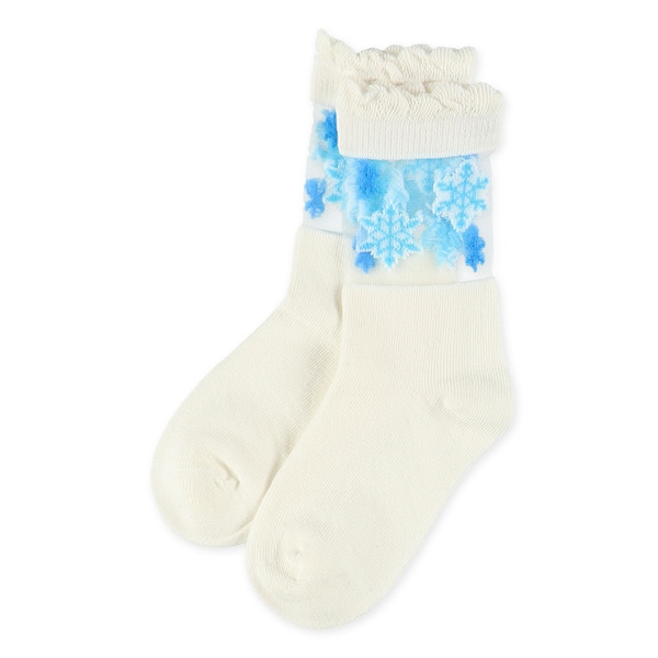 3足組キッズクルーソックス（シアー雪）