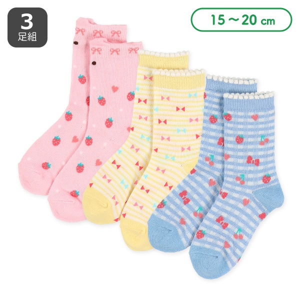 3足組キッズクルーソックス（いちご・うさぎ）