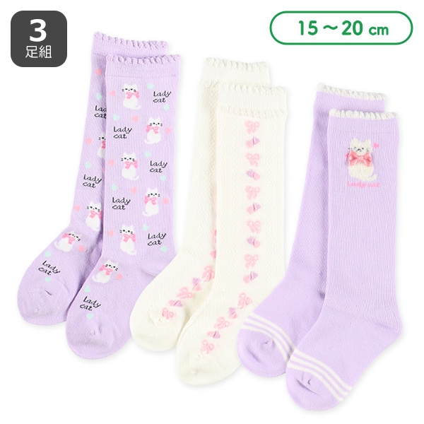 3足組キッズハイソックス（ねこ）
