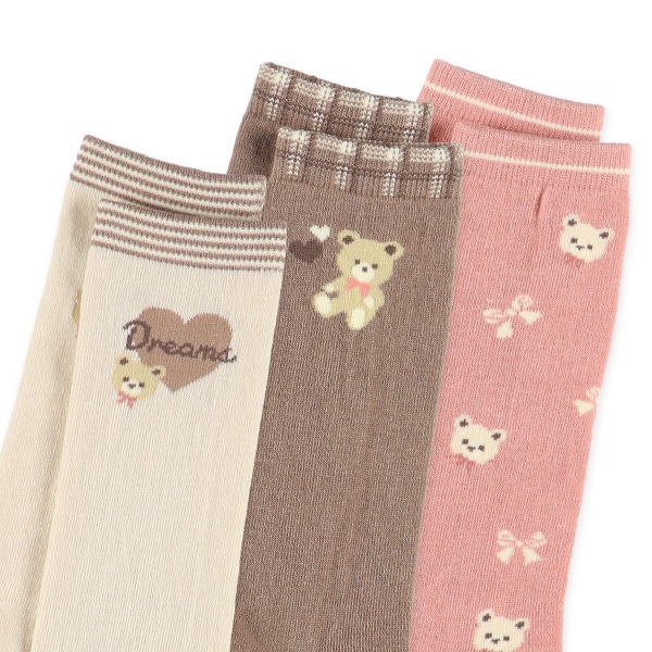 3足組キッズハイソックス（くま・ハート）