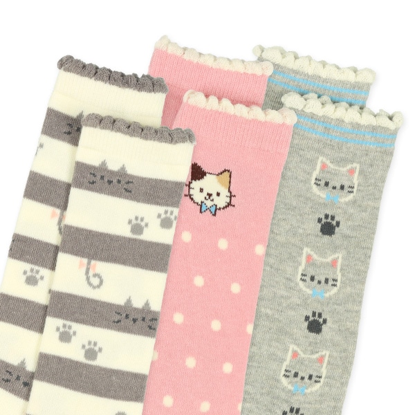 3足組キッズハイソックス（ねこ）