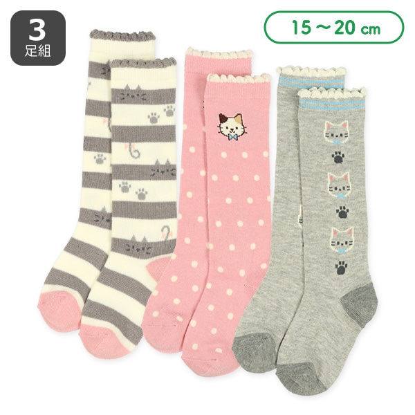 3足組キッズハイソックス（ねこ）