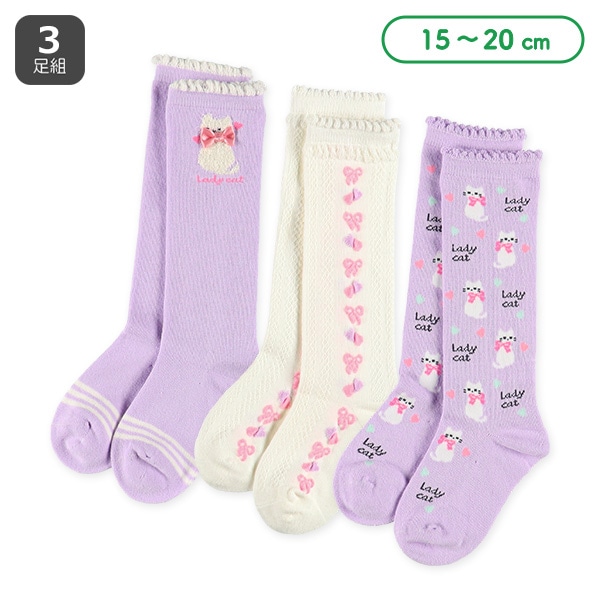 3足組キッズハイソックス（ねこ）