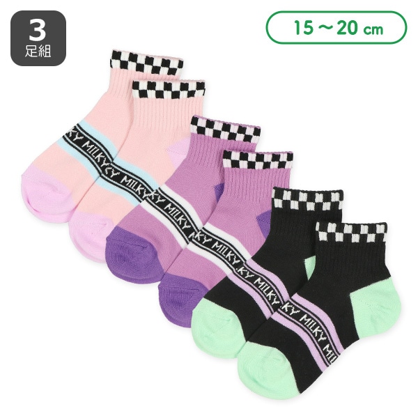 3足組キッズアンクルソックス（ブロックチェック）