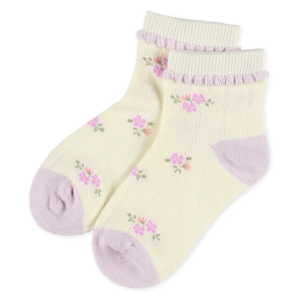 3足組キッズアンクルソックス（小花柄・リボン）