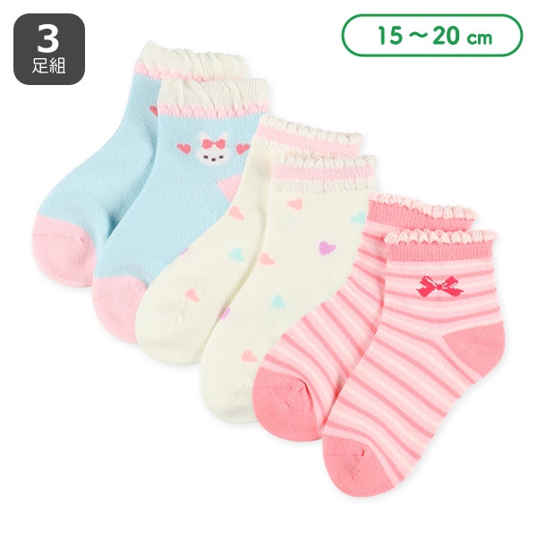 3足組キッズアンクルソックス（アニマル・ハート）