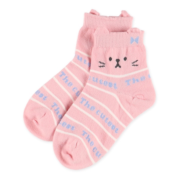 3足組キッズアンクルソックス（ねこ・ボーダー）