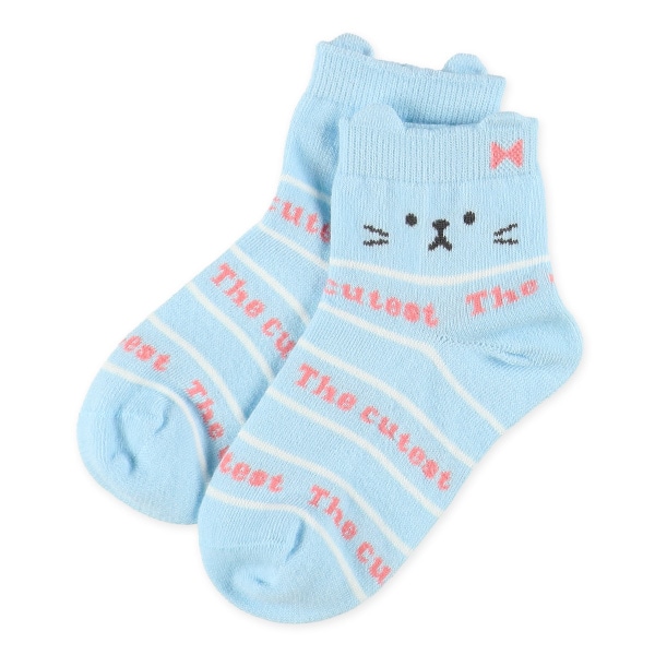 3足組キッズアンクルソックス（ねこ・ボーダー）
