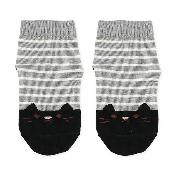 3足組キッズアンクルソックス（ねこ・ボーダー）