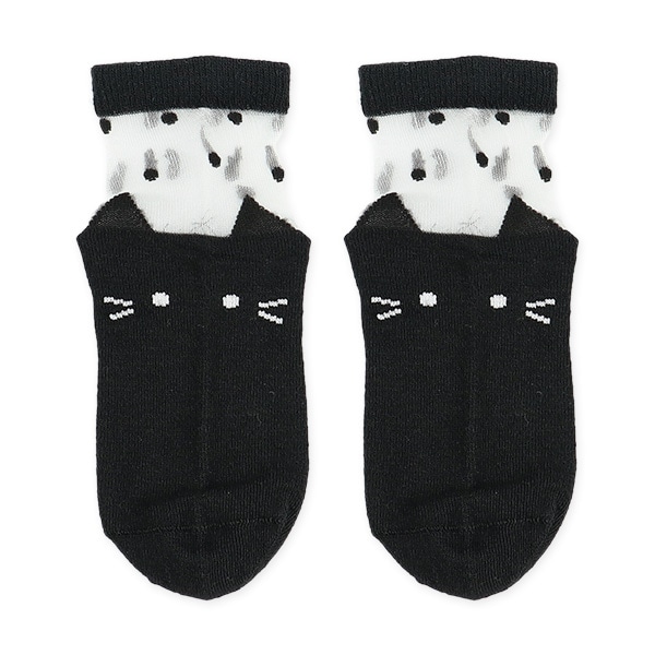 3足組キッズアンクルソックス（シアー・ねこ）