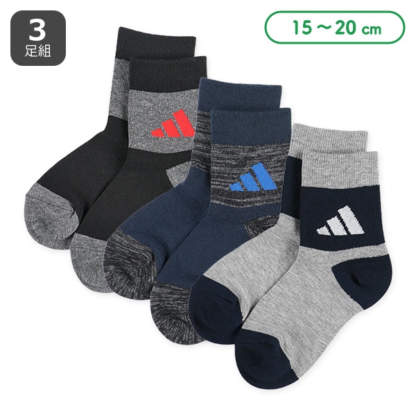 adidas）3足組キッズクルーソックス（ロゴ）