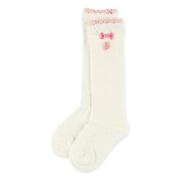 3足組キッズハイソックス（いちご・リボン）
