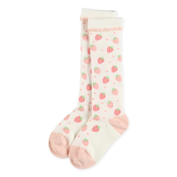 3足組キッズハイソックス（いちご・リボン）