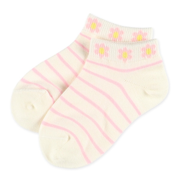 3足組キッズローカットソックス（ボーダー・花）