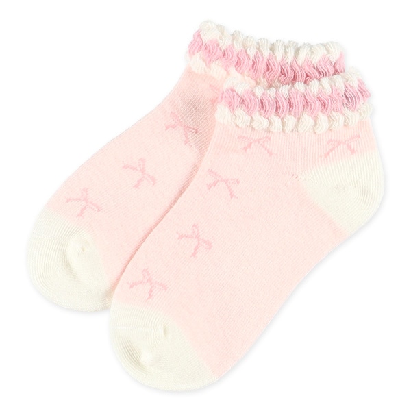 3足組キッズローカットソックス（チェックリボン）