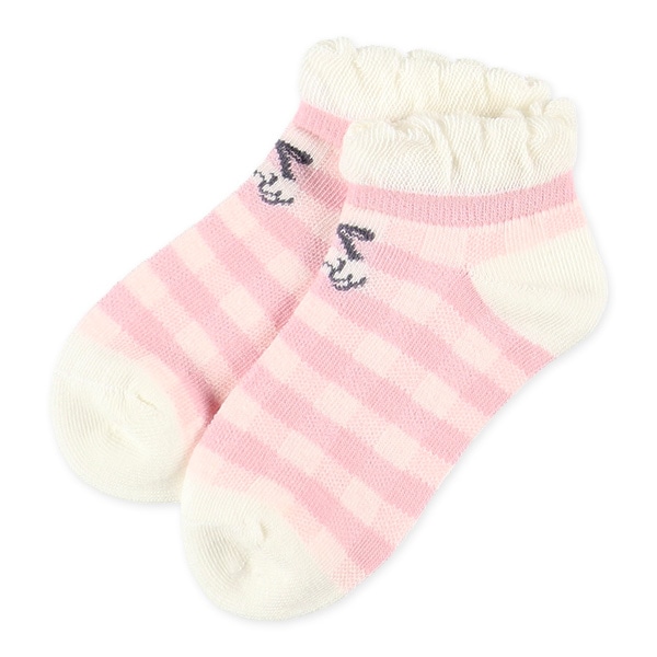 3足組キッズローカットソックス（チェックリボン）