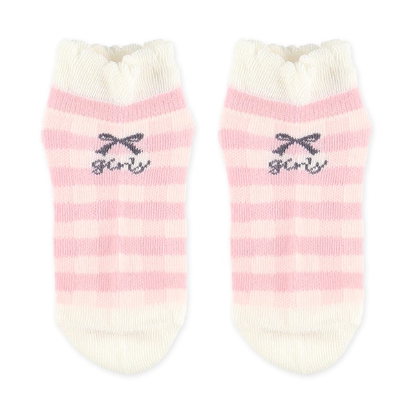3足組キッズローカットソックス（チェックリボン）