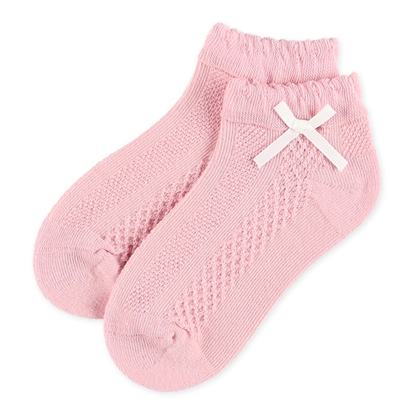 3足組キッズローカットソックス（チェックリボン）