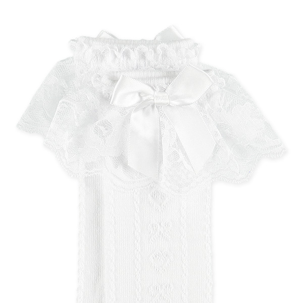 キッズハイソックス（ホワイト・ハートリボンレース）