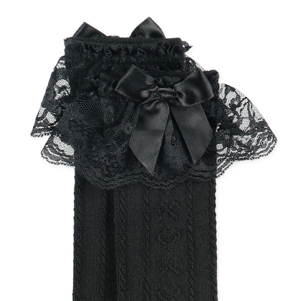 キッズハイソックス（ブラック・ハートリボンレース）