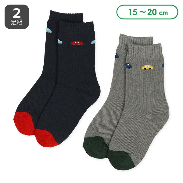 2足組あったかパイルキッズクルーソックス（くるま）