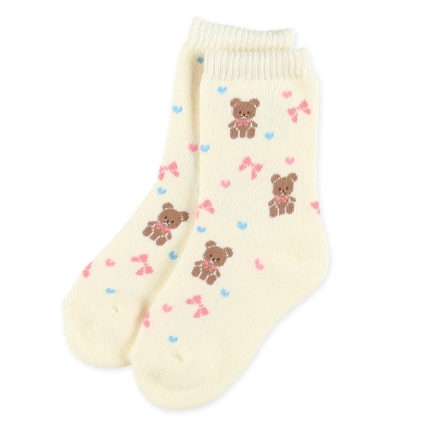 2足組あったかパイルキッズクルーソックス（うさぎ・くま）