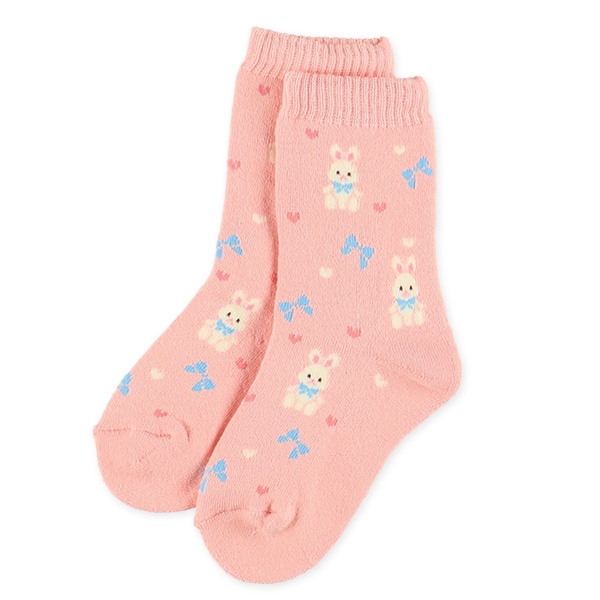 2足組あったかパイルキッズクルーソックス（うさぎ・くま）