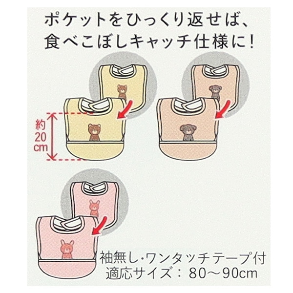 3枚組袖なし食事用エプロン（うさぎ・いぬ・くま）