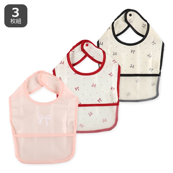 3枚組袖なし食事用エプロン（リボン柄）