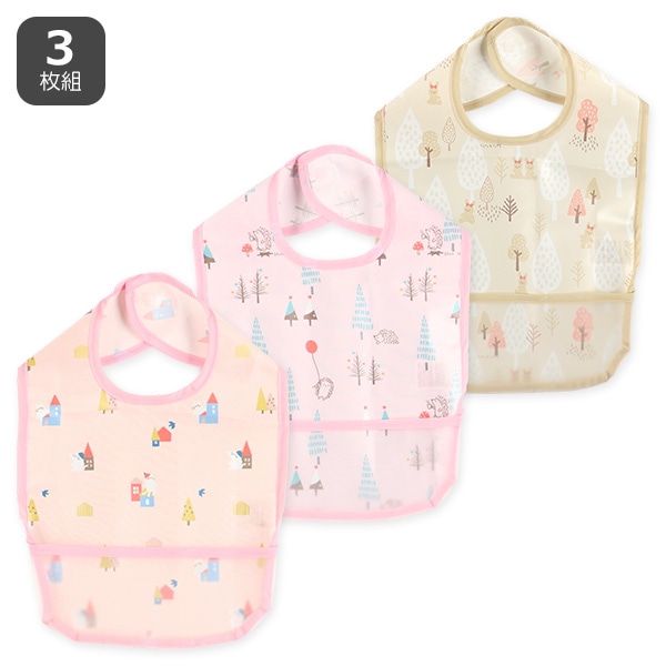 3枚組袖なし食事用エプロン（アニマル・フォレスト）