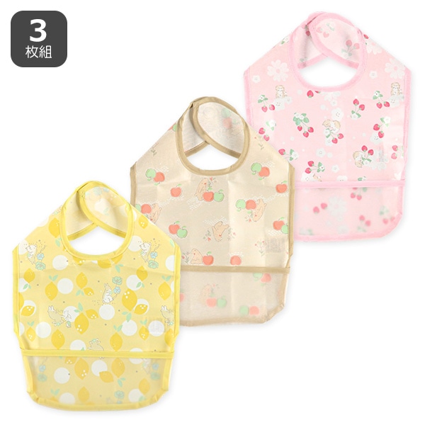 3枚組袖なし食事用エプロン（フルーツ・アニマル）