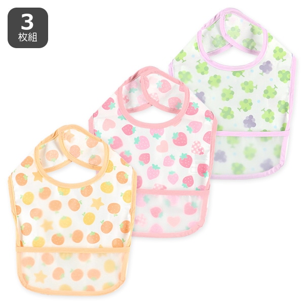 3枚組袖なし食事用エプロン（フルーツ）