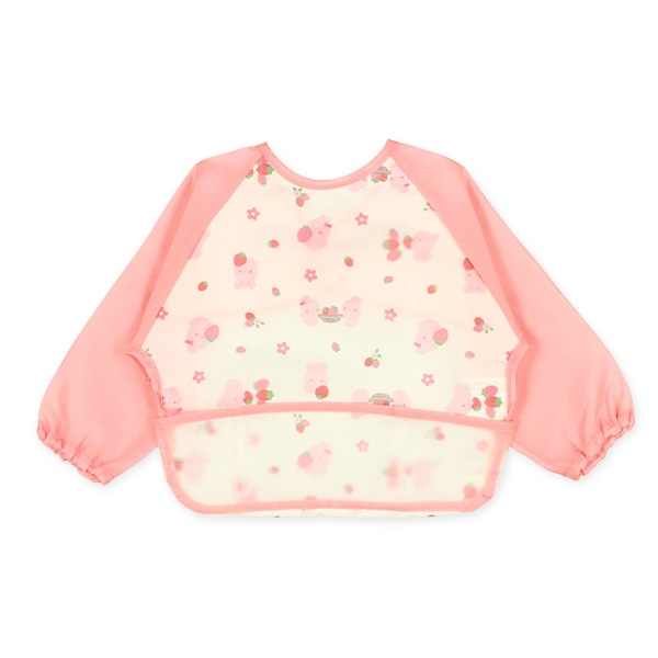 長袖食事用エプロン（うさぎ・いちご）