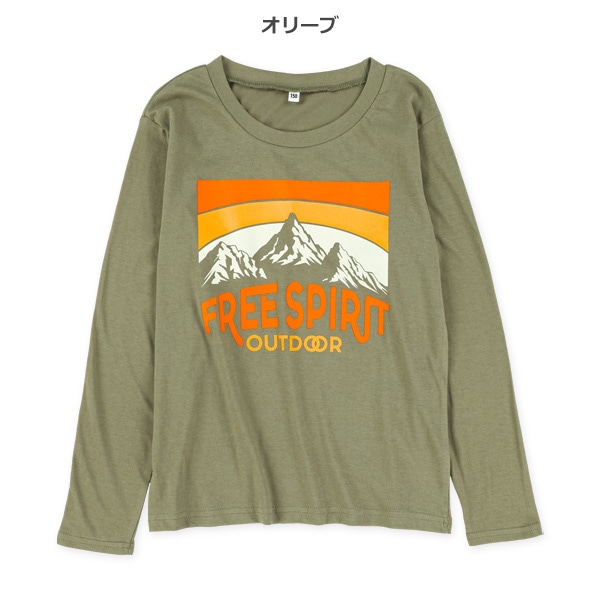 アウトドア風FREESPIRITロゴ長袖Tシャツ